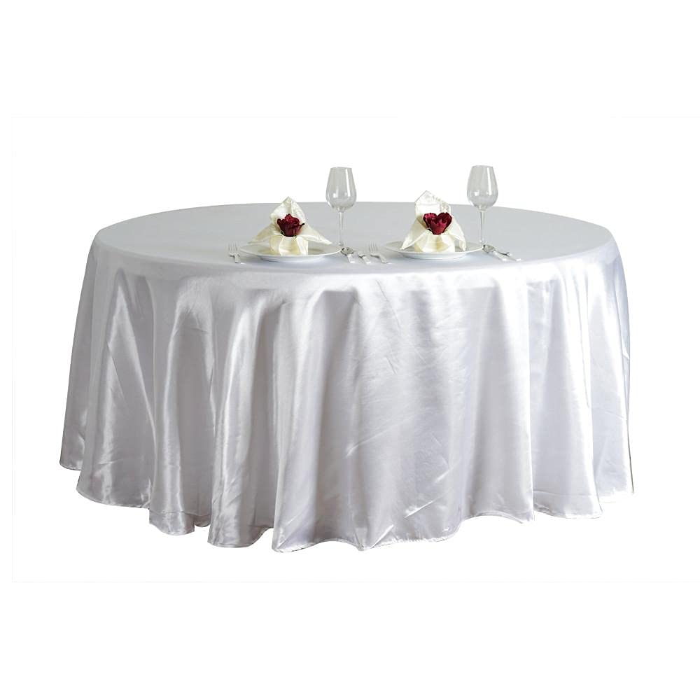 Balsacircle 120 Inch White Satin Round Tablecloth Table Cover Linens For Wedding Table Cloth Party Reception Events Kitchen Dini